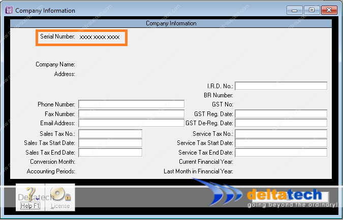 nomor seri abss (myob) di layar informasi perusahaan