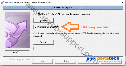 myob file upgrade select old version file