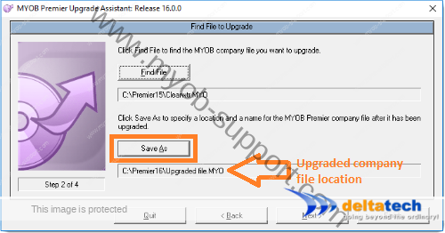 myob file upgrade save new version file