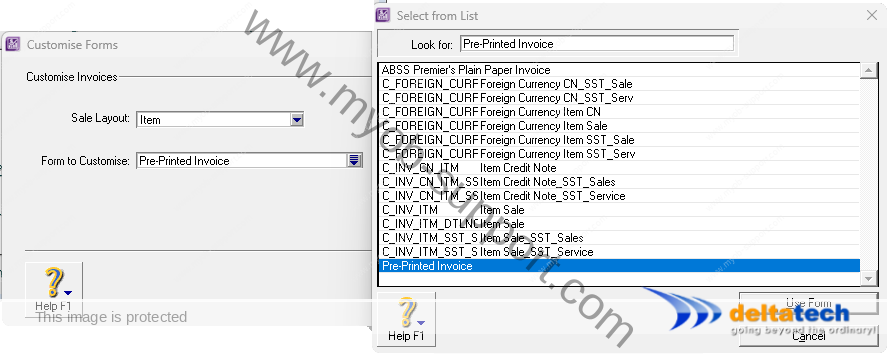 customise item sales forms