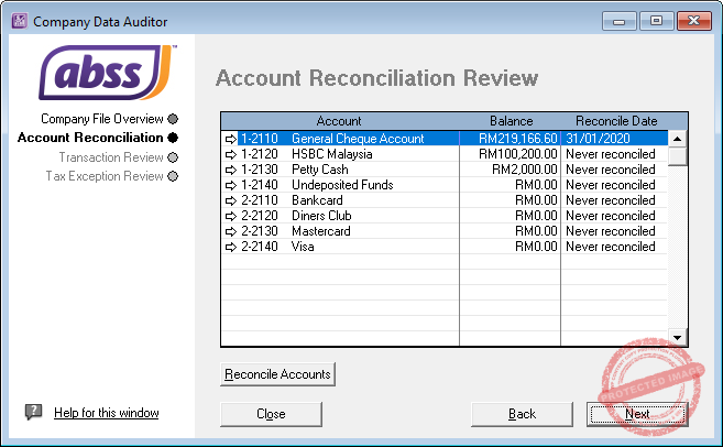 ABSS Company Data Auditor - Account reconciliation