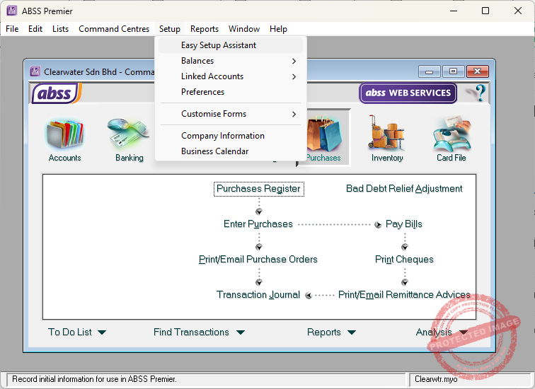 ABSS Easy Setup Assistant menu